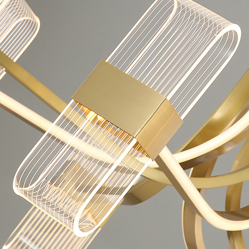 Shaded Chandelier Lighting Fixture Simplicity Metal Dinning Room LED Pendant Light Fixture in Gold