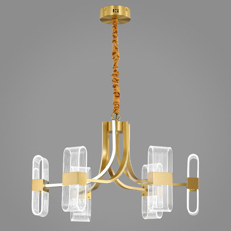 Shaded Chandelier Lighting Fixture Simplicity Metal Dinning Room LED Pendant Light Fixture in Gold