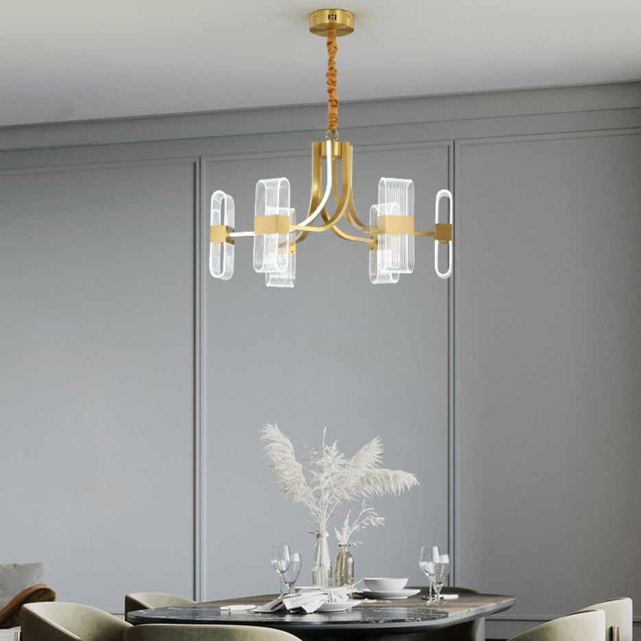 Shaded Chandelier Lighting Fixture Simplicity Metal Dinning Room LED Pendant Light Fixture in Gold