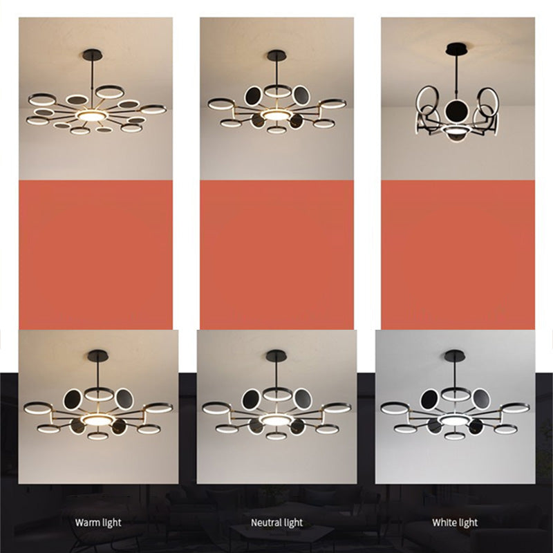 Círculos lámpara colgante de lámpara nórdica metal led techo ligero para sala de estar