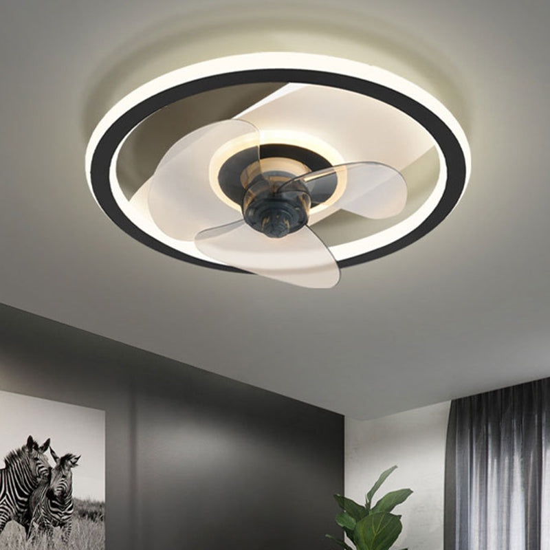 Einfachheit Ring geformt Deckenventilator Beleuchtung Acryl -LED -Schlafzimmer Halbblüzlicht in Schwarz und Weiß