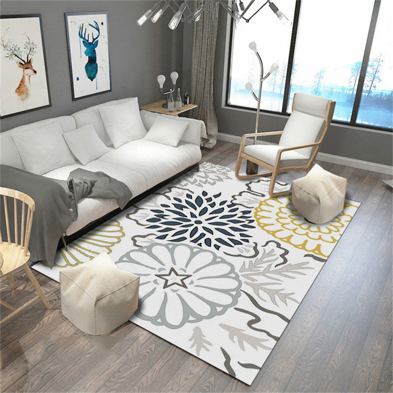 Gray Indoor Room Rug Minimalist Plants Area Rug Polyester Non-Split Backing Carpet