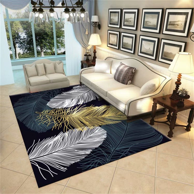 Gray Indoor Room Rug Minimalist Plants Area Rug Polyester Non-Split Backing Carpet