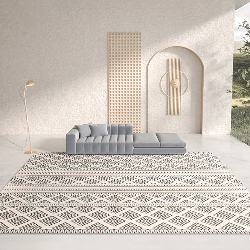 Black and White Simple Rug Polyester Moroccan Indoor Carpet Non-Split Carpet for Home Decor