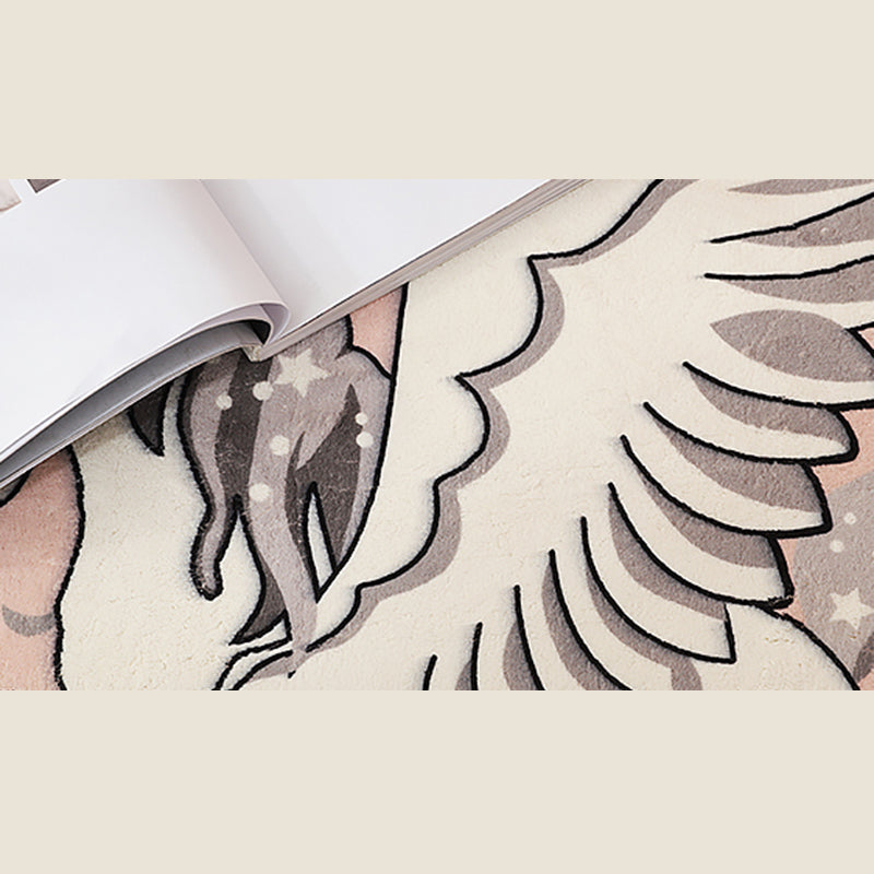 Pink Tone Cartoon Pattern Rug Polyester Minimalist Carpet Washable Indoor Rug for Girl’s Bedroom