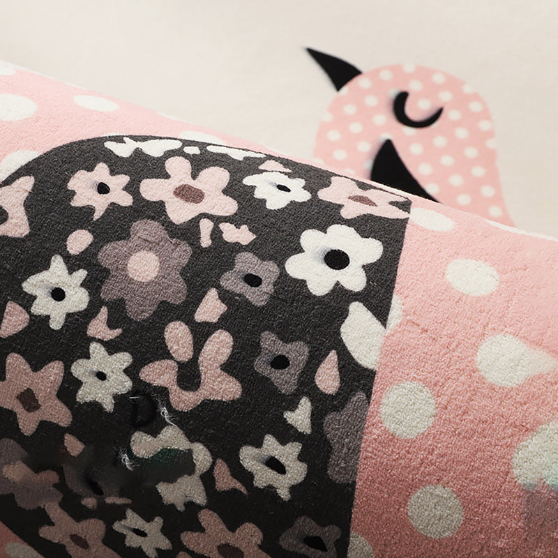 Pink Tone Cartoon Pattern Rug Polyester Minimalist Carpet Washable Indoor Rug for Girl’s Bedroom