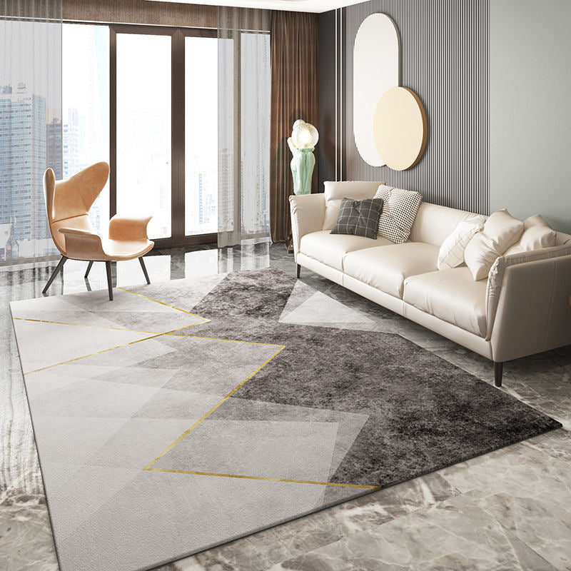 Blue Contemporary Area Rug Polyester Abstract Carpet Non-Split Backing Rug for Home Decor