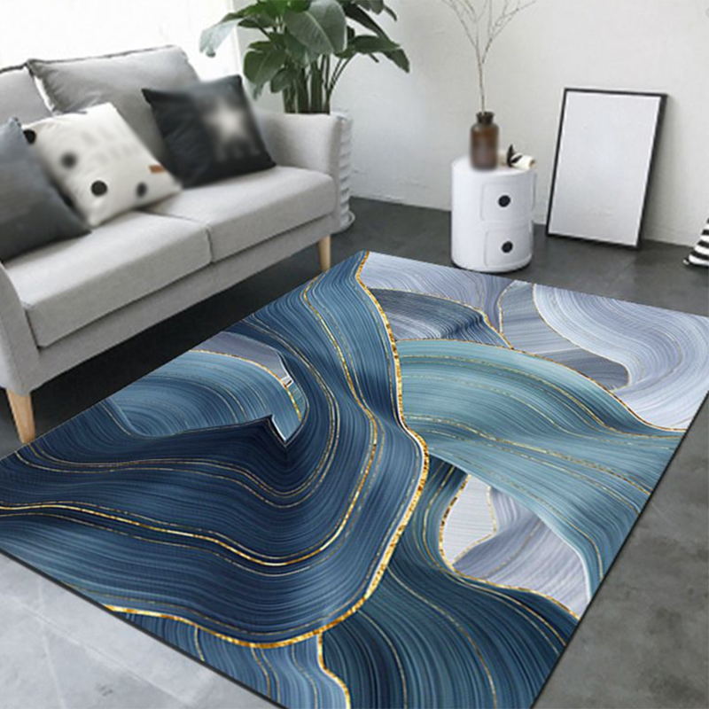 Blue Contemporary Area Rug Polyester Abstract Carpet Non-Split Backing Rug for Home Decor