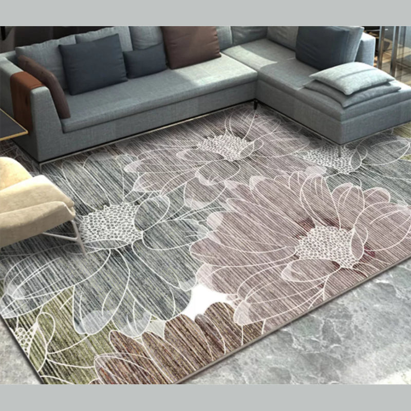 Brown Plants Indoor Carpet Polyester Simple Area Rug Non-Split Indoor Rug for Living Room