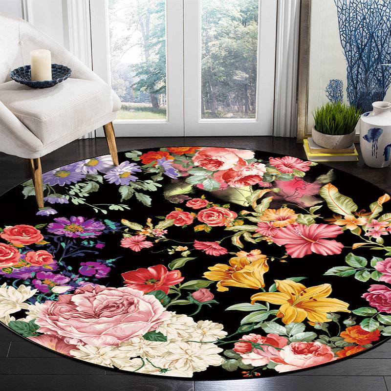 Minimalist Plants Area Carpet Blue Polyester Indoor Rug Anti-Split Rug for Home Decoration