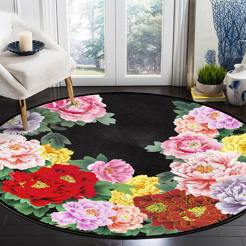 Minimalist Plants Area Carpet Blue Polyester Indoor Rug Anti-Split Rug for Home Decoration