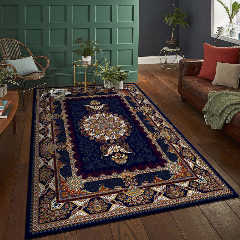 Multicolor Tribal Symbols Rug Moroccan Polyester Carpet Anti-Slip Backing Area Rug for Living Room