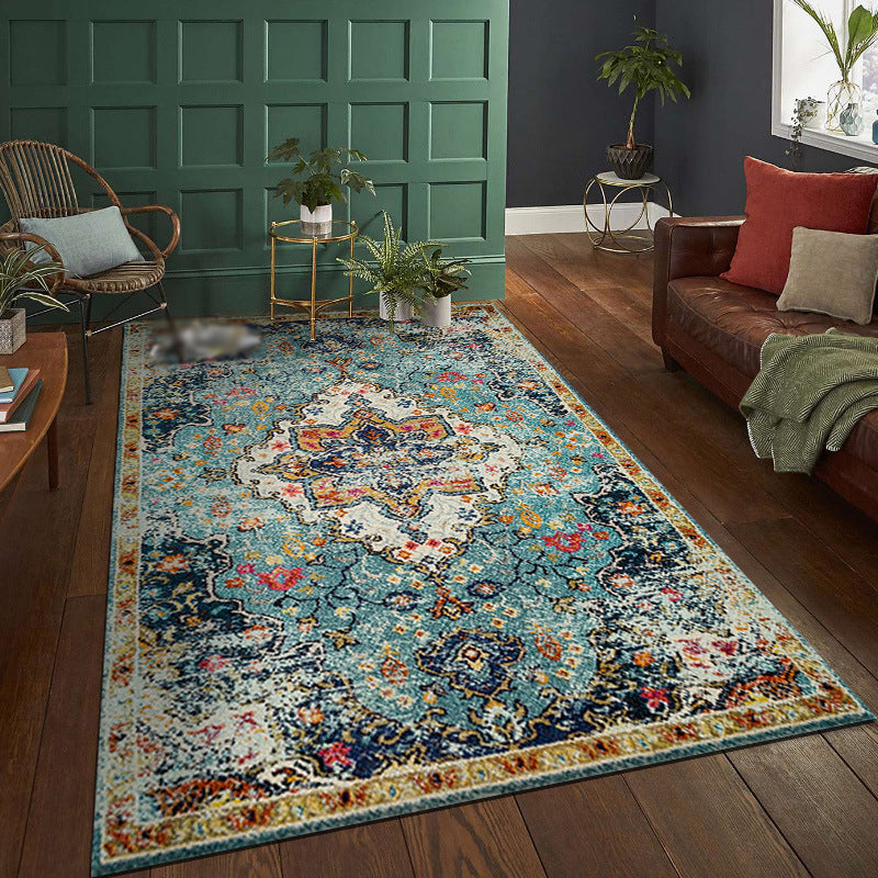 Multicolor Tribal Symbols Rug Moroccan Polyester Carpet Anti-Slip Backing Area Rug for Living Room
