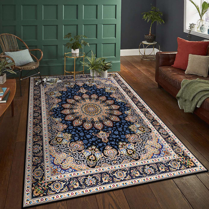 Multicolor Tribal Symbols Rug Moroccan Polyester Carpet Anti-Slip Backing Area Rug for Living Room