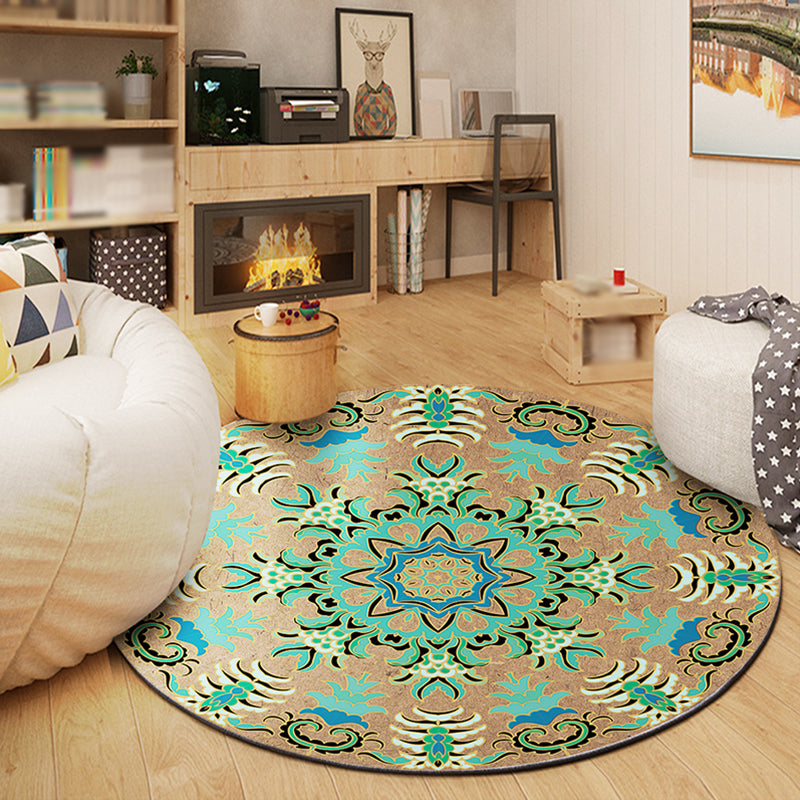Bohemian Living Room tapis médaillon vert Polyester Polyester Anti-Split Intérieur tapis