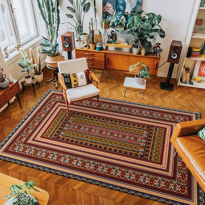 Moroccan Medallion Rug Red Polyester Indoor Carpet Non-Split Backing Carpet for Living Room