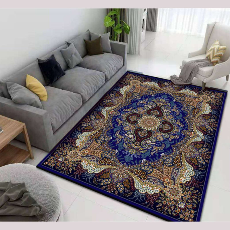 Blue Vintage Rapage Polyester Medallion Carpet Not Area Rison pour le salon