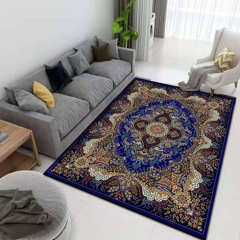 Blue Vintage Rapage Polyester Medallion Carpet Not Area Rison pour le salon