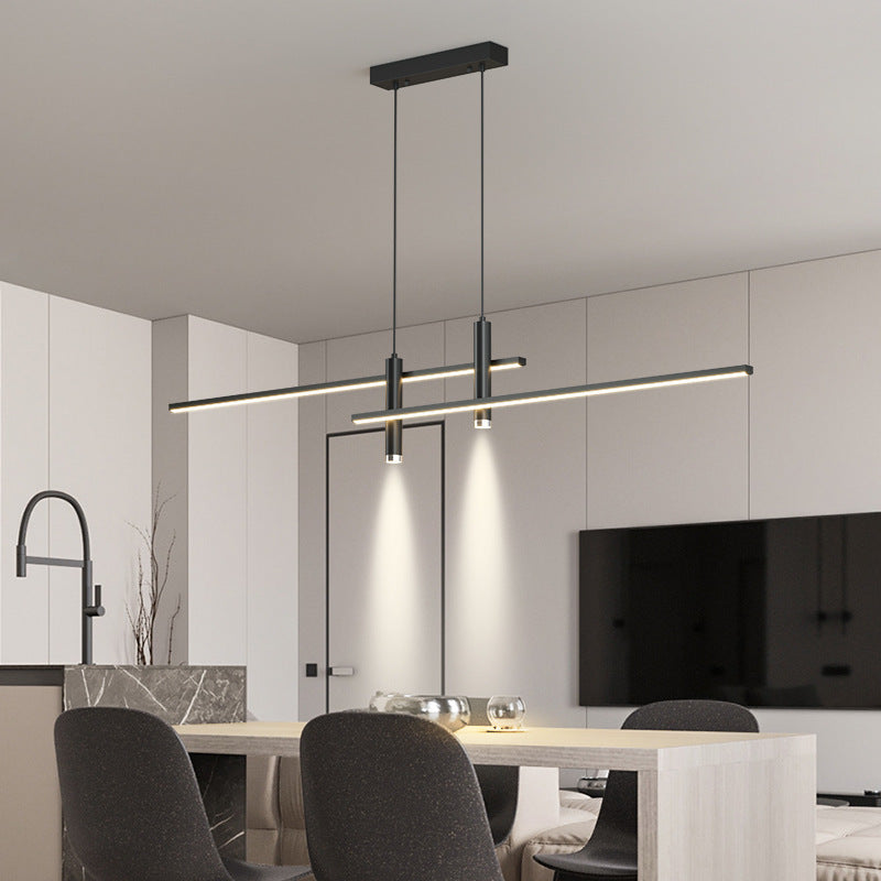 Dinning Room LED Hanging Ceiling Light Modern Island Chandelier Light with Linear Metal Shade