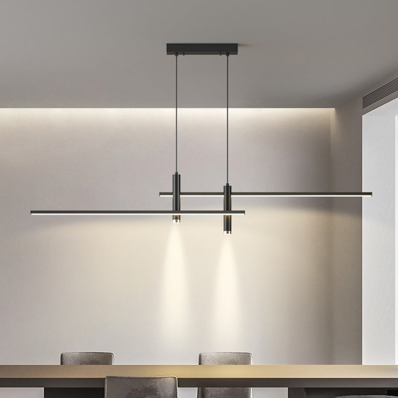 Dinning Room LED Hanging Ceiling Light Modern Island Chandelier Light with Linear Metal Shade