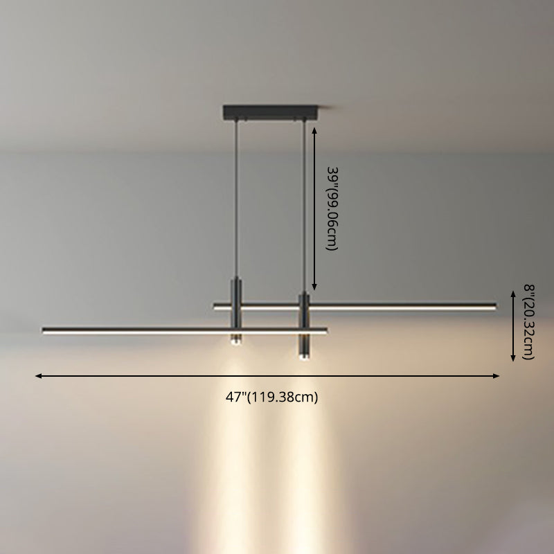 Dinning Room LED Hanging Ceiling Light Modern Island Chandelier Light with Linear Metal Shade