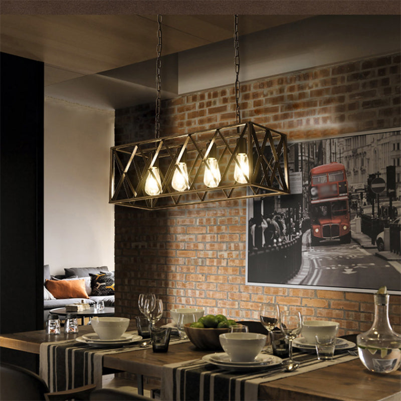 Rettangle Island Lampadella luci industriali di illuminazione del lampadario in metallo per tavolo da pranzo