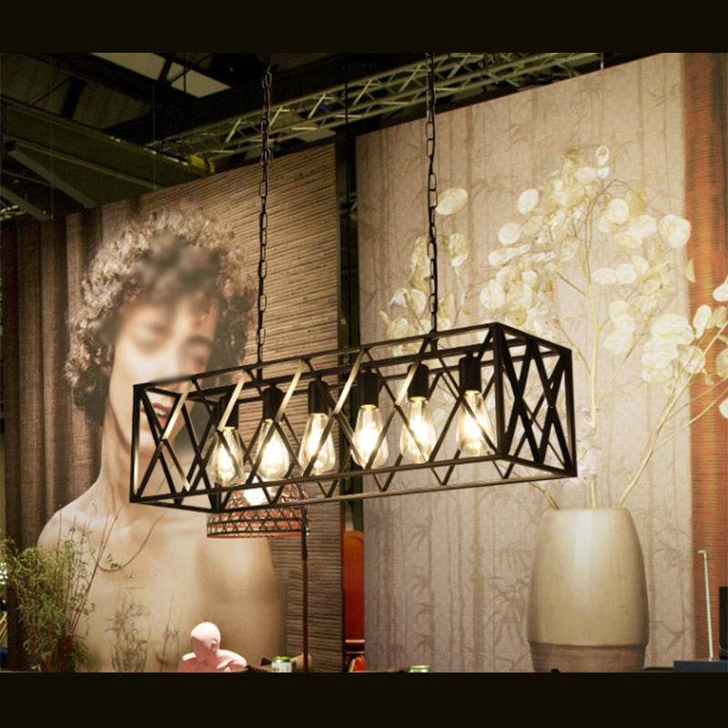 Rettangle Island Lampadella luci industriali di illuminazione del lampadario in metallo per tavolo da pranzo