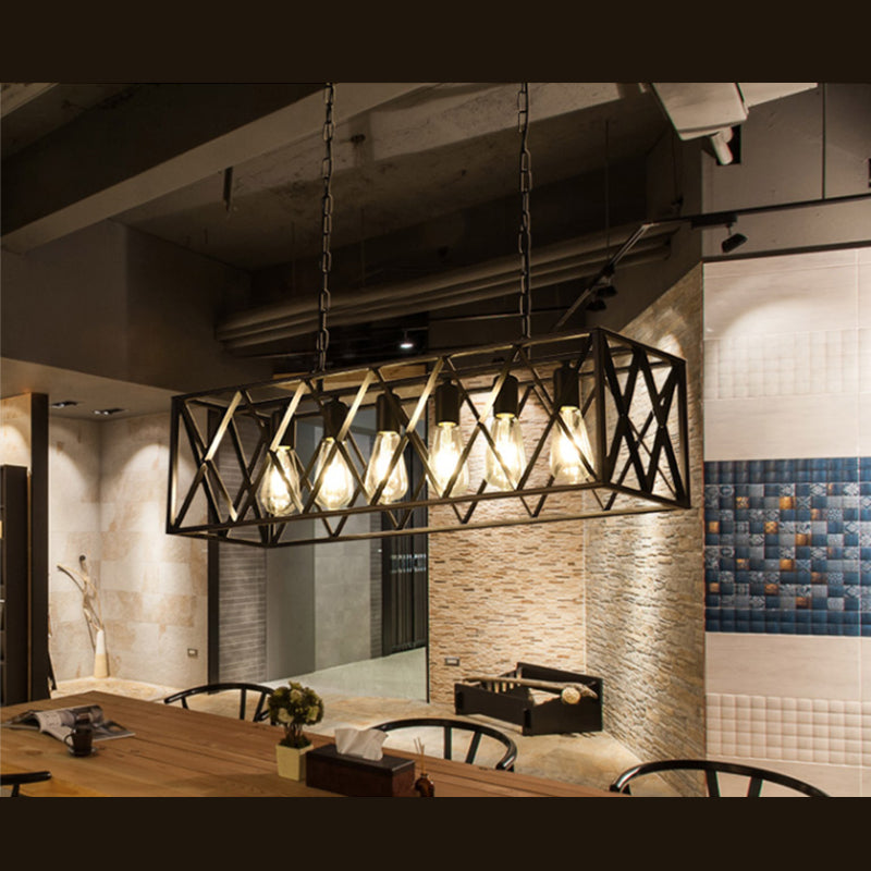Rettangle Island Lampadella luci industriali di illuminazione del lampadario in metallo per tavolo da pranzo
