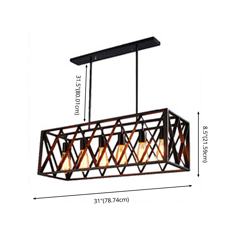 Rettangle Island Lampadella luci industriali di illuminazione del lampadario in metallo per tavolo da pranzo