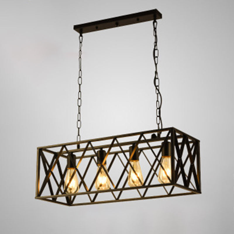 Rettangle Island Lampadella luci industriali di illuminazione del lampadario in metallo per tavolo da pranzo