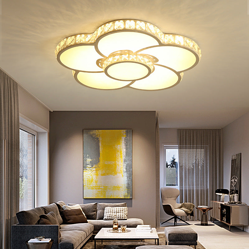 Crystal Floral Flush Mount Lighting Modern Style LED White Flush Mount Ceiling Fixture