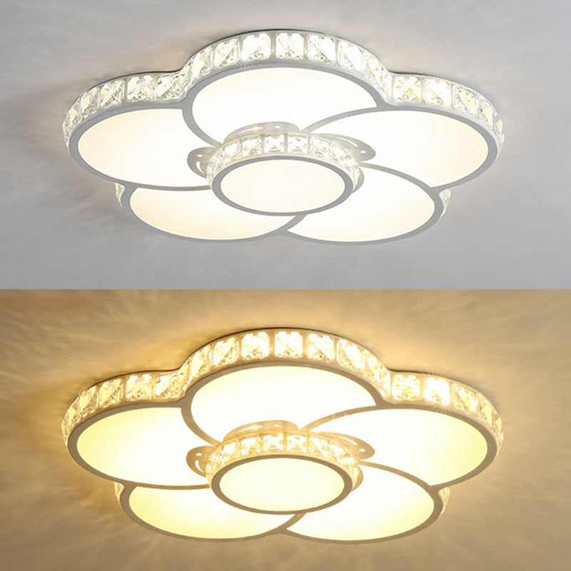 Crystal Floral Flush Mount Lighting Modern Style LED White Flush Mount Ceiling Fixture