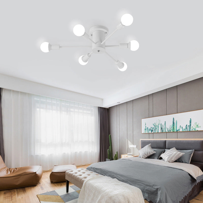 Spoutnik Semi-Flush Mount Light Fixture Industrial Metallic Ceiling Mount Chandelier for Bedroom