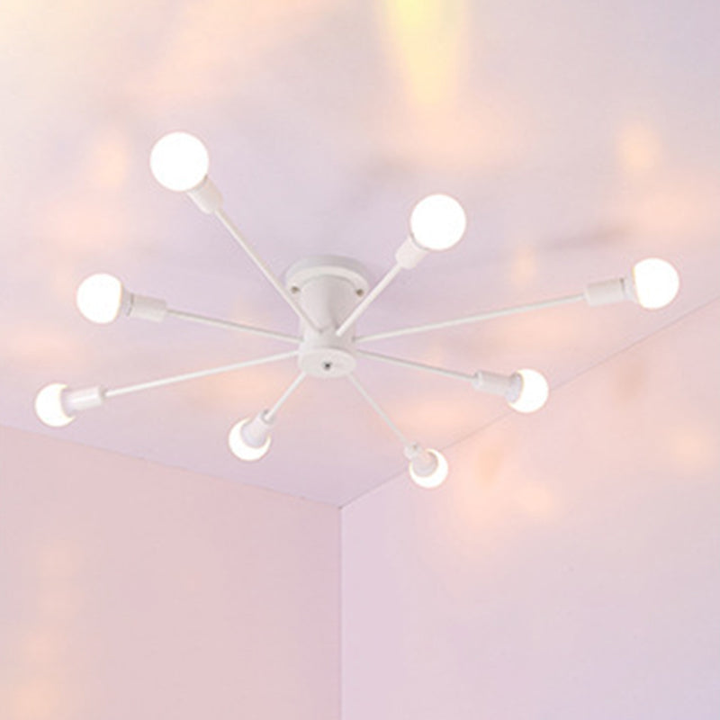 Spoutnik Semi-Flush Mount Light Fixture Industrial Metallic Ceiling Mount Chandelier for Bedroom