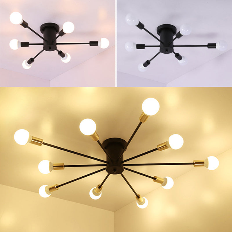 Spoutnik Semi-Flush Mount Light Fixture Industrial Metallic Ceiling Mount Chandelier for Bedroom