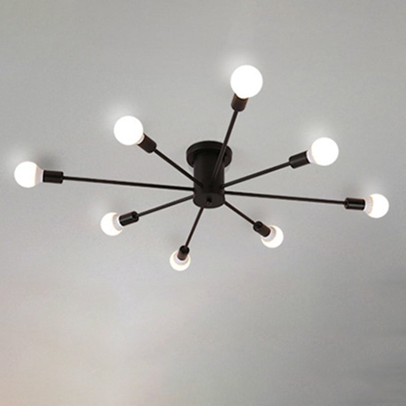 Spoutnik Semi-Flush Mount Light Fixture Industrial Metallic Ceiling Mount Chandelier for Bedroom