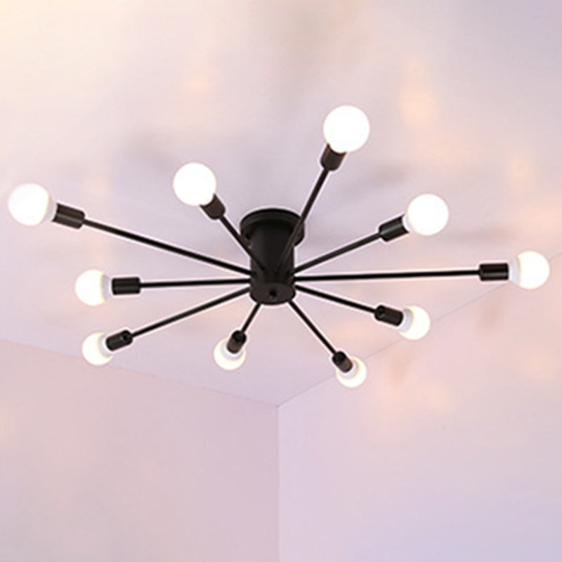 Spoutnik Semi-Flush Mount Light Fixture Industrial Metallic Ceiling Mount Chandelier for Bedroom