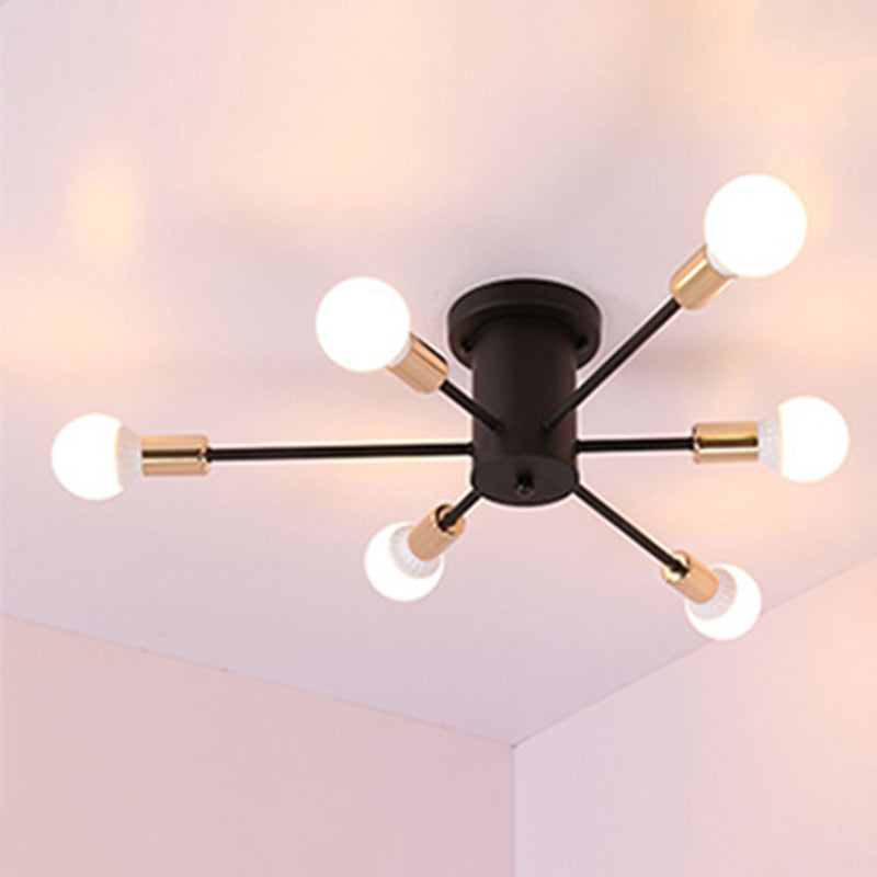 Spoutnik Semi-Flush Mount Light Fixture Industrial Metallic Ceiling Mount Chandelier for Bedroom