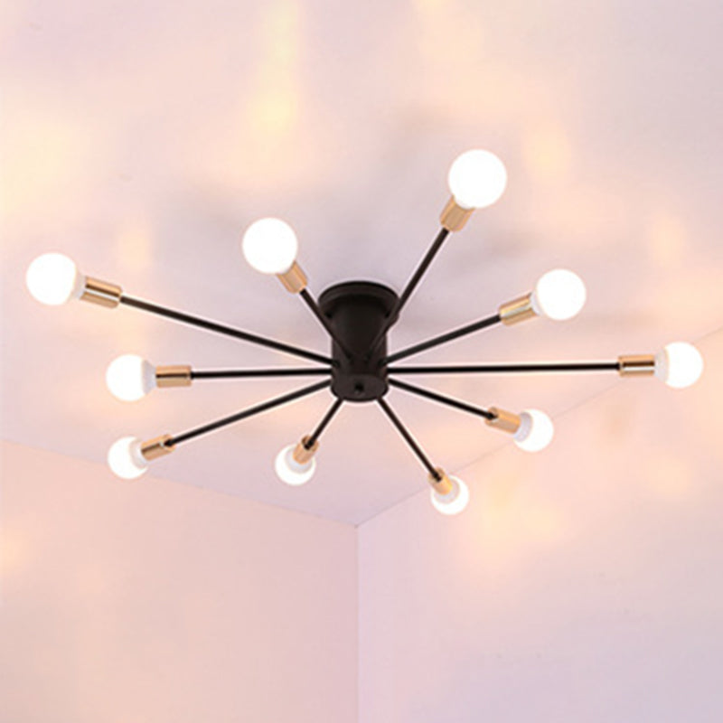 Spoutnik Semi-Flush Mount Light Fixture Industrial Metallic Ceiling Mount Chandelier for Bedroom