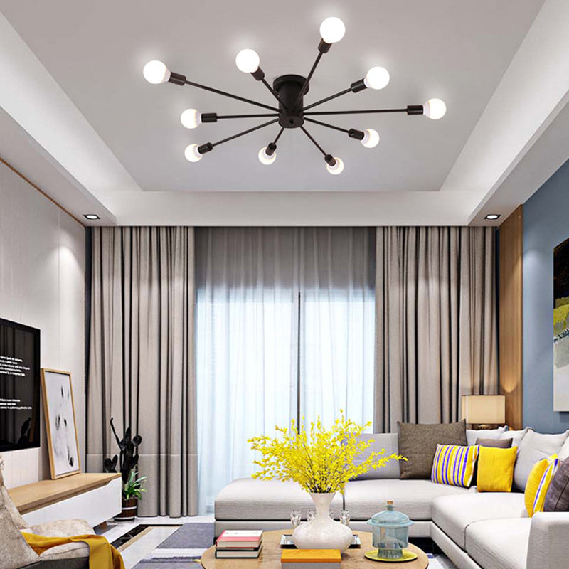 Spoutnik Semi-Flush Mount Light Fixture Industrial Metallic Ceiling Mount Chandelier for Bedroom