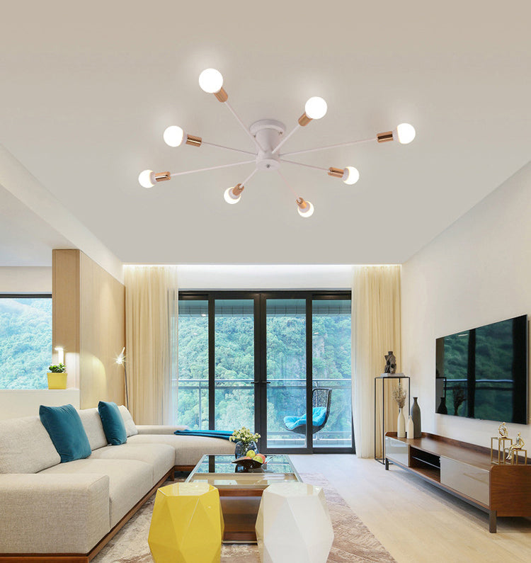 Spoutnik Semi-Flush Mount Light Fixture Industrial Metallic Ceiling Mount Chandelier for Bedroom