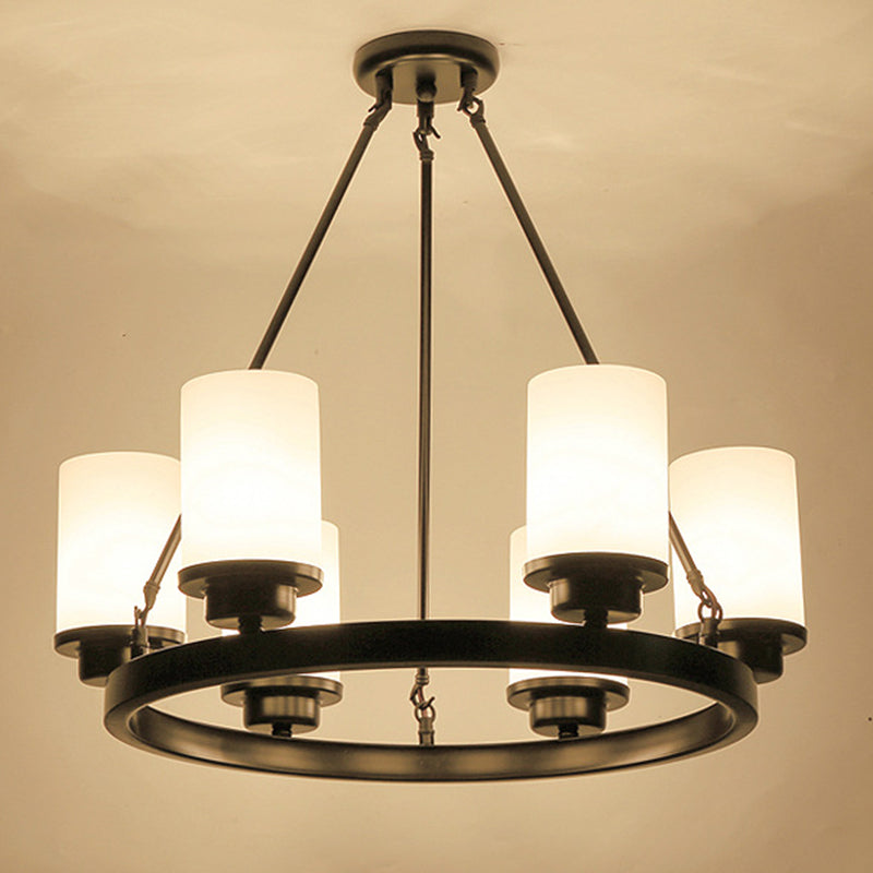 Glass Black Chandelier Light Fixture Cylindrical Industrial Ceiling Chandelier Pendant