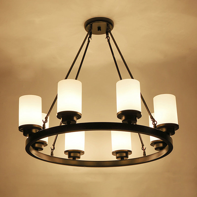 Glass Black Chandelier Light Fixture Cylindrical Industrial Ceiling Chandelier Pendant