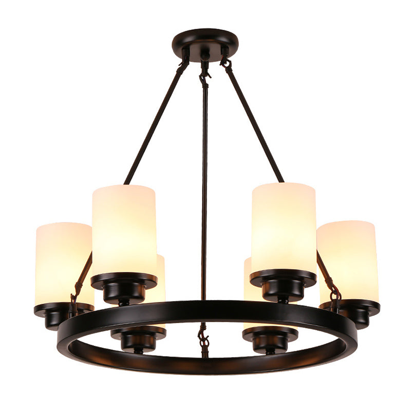 Glass Black Chandelier Light Fixture Cylindrical Industrial Ceiling Chandelier Pendant