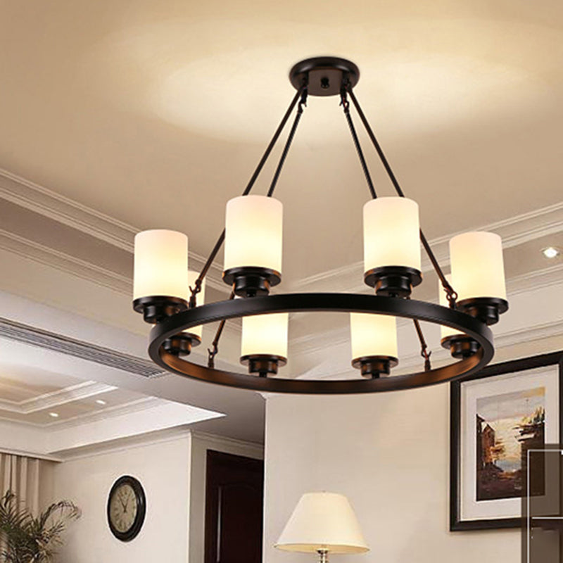 Glass Black Chandelier Light Fixture Cylindrical Industrial Ceiling Chandelier Pendant