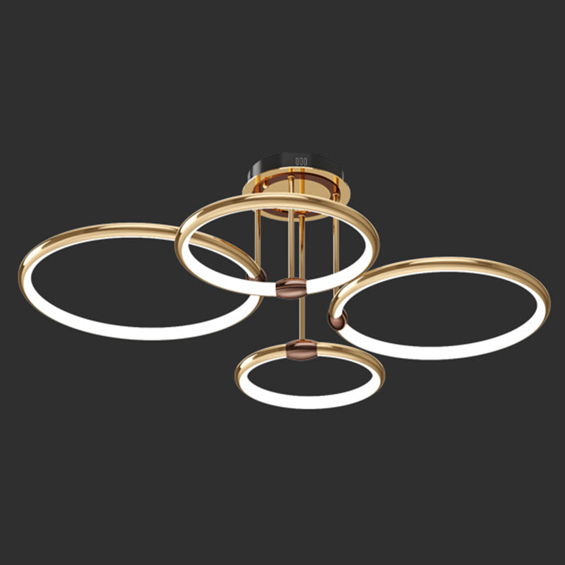 Metal Ring-Shaped Suspended Lighting Fixture Modern LED Pendant Light Kit in Gold