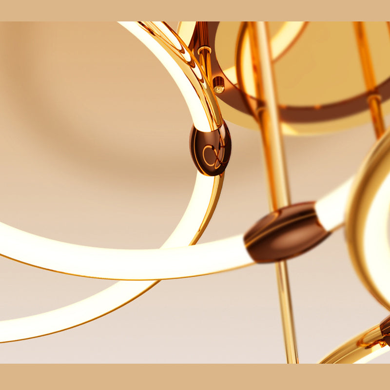 Metal Ring-Shaped Suspended Lighting Fixture Modern LED Pendant Light Kit in Gold