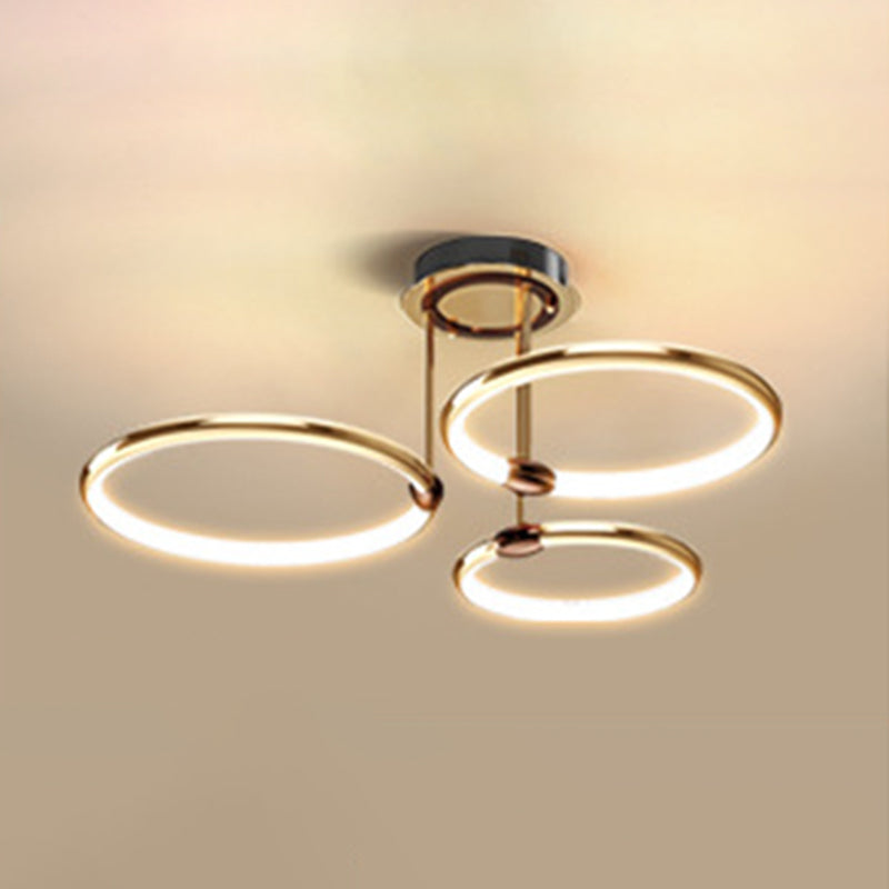 Metal Ring-Shaped Suspended Lighting Fixture Modern LED Pendant Light Kit in Gold