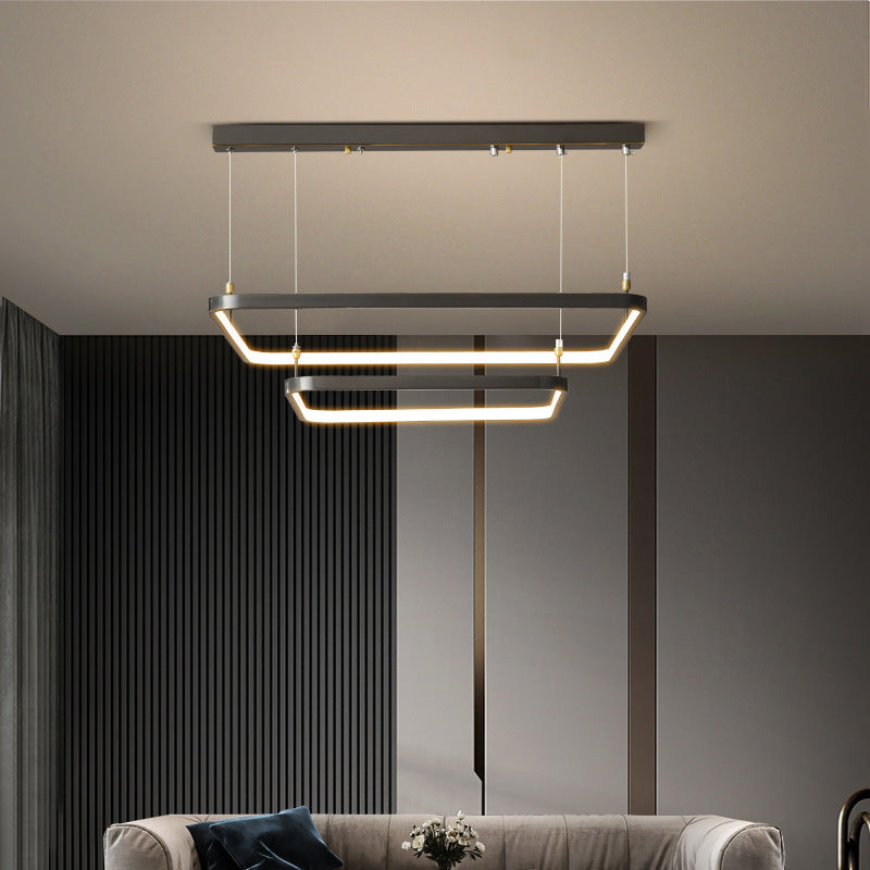 LED Bedroom Ceiling Pendant Light Modern Chandelier Light Fixture with Square Metal Shade