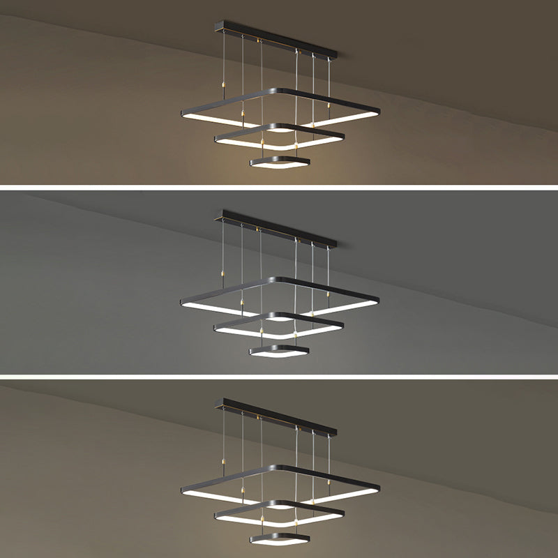 LED Bedroom Ceiling Pendant Light Modern Chandelier Light Fixture with Square Metal Shade